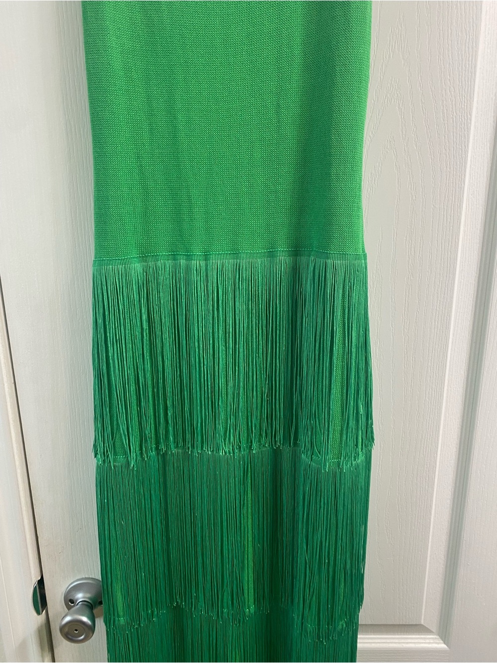 Vici Sunset Spritz Great Gatsby Tiered Fringe Maxi Vibrant Green Knit Dress M - Picture 5 of 15